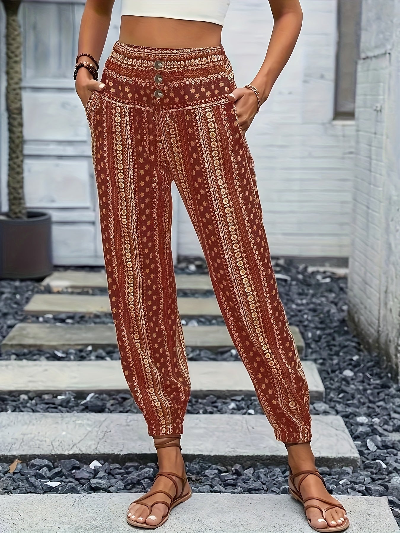 Boho Damesbroek Hoge Taille met Leopard Print - Clothivas