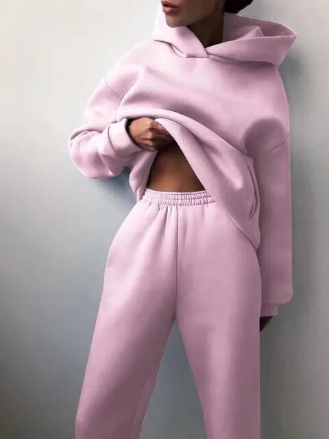 Dames Fleece Hoodie en Joggingbroek Set Zacht Warm