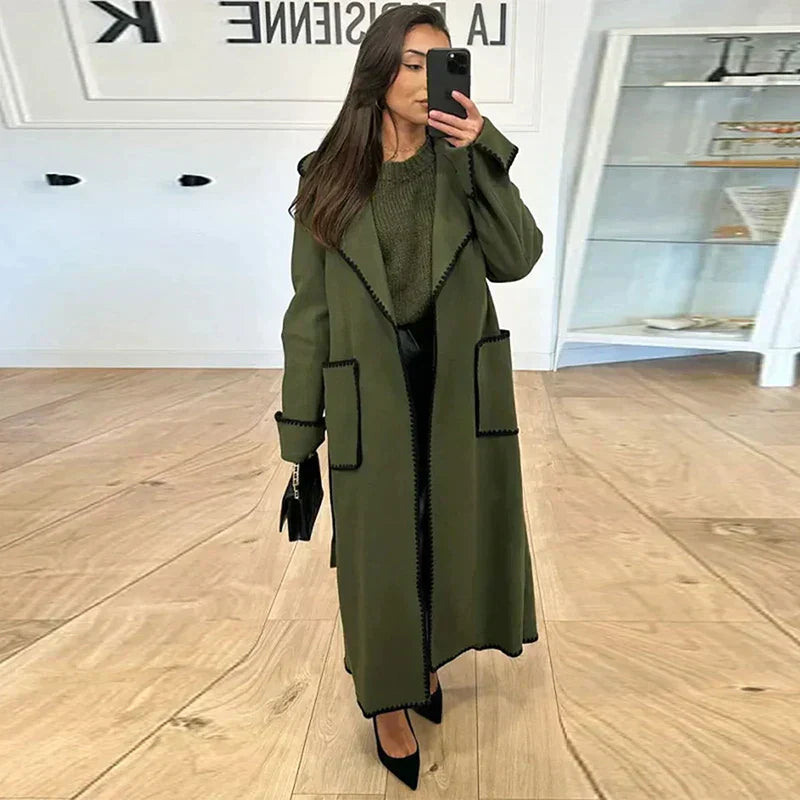 Dames Jas Lange Stijlvolle Contrasterende Stiksels