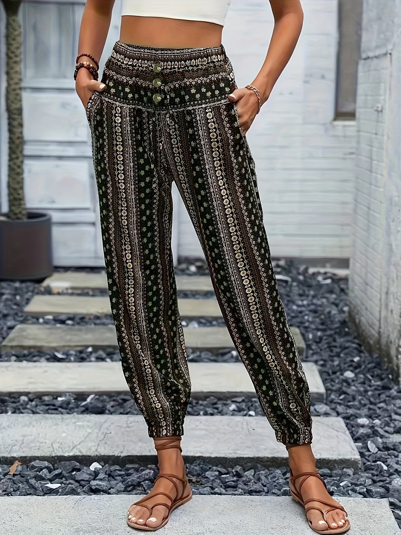Boho Damesbroek Hoge Taille met Leopard Print