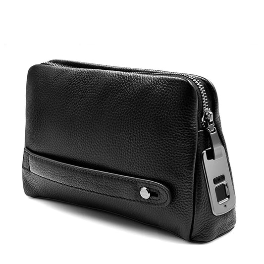 Leren Mannen Clutch Beveiligd met Vingerafdrukslot Zwart - Clothivas